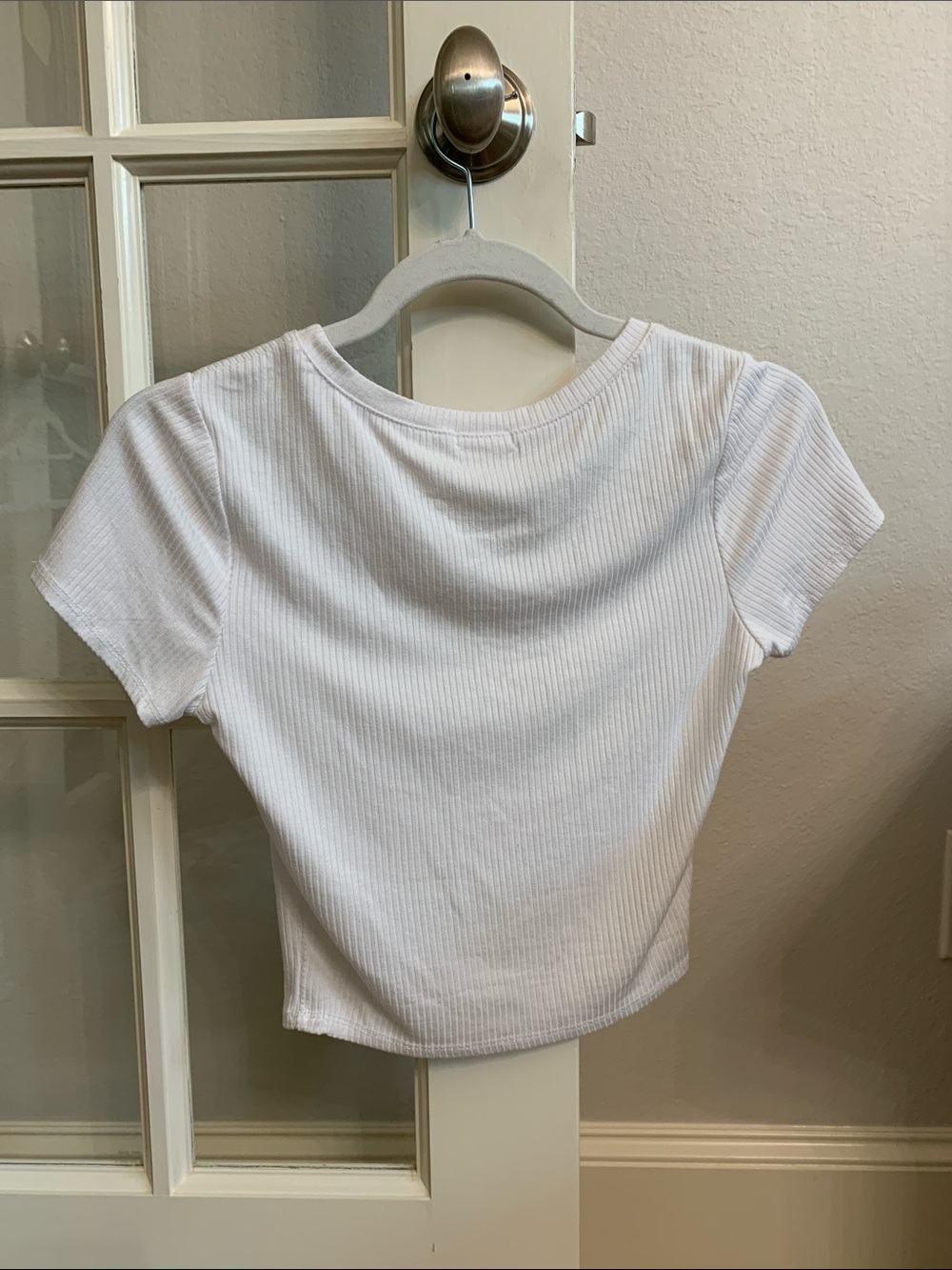 White Ribbed Short-Sleeve Tee Cropped - Picture 3 of 3